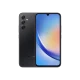 Samsung Galaxy A34 siyah akıllı telefon, ön ekran ve üçlü arka kamera tasarımıyla vitrin görünümü