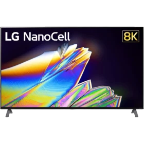 LG 55NANO956NA Ultra HD 8K LED televizyon; NanoCell ekrana çiçek tasarım, siyah genel tasarım gösterilir.