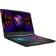 MSI Katana 15 B13VGK-1874XTR siyah oyuncu laptop; RGB aydınlatmalı klavye ve neon oyun ekranı görünümü