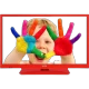 Vestel 22F8510K Full HD FHD kırmızı LED televizyon, ekranda renkli el baskıları yapan çocukla gösteriliyor