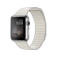 Apple Watch 42 mm gümüş paslanmaz çelik kasa, beyaz deri Loop ve şehir manzaralı ekran