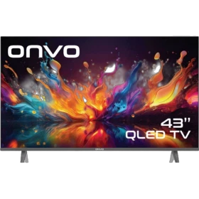 Onvo 43OVF5000AQ Full HD FHD LED televizyon, 43 inç ekranında renkli soyut görüntüyle gösteriliyor