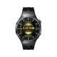 Huawei Watch GT 6 Pro Siyah akıllı saat, yuvarlak ekranı ve siyah silikon kayışıyla önden görünür.