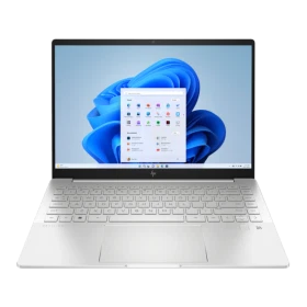 HP Pavilion Plus 14-eh1000nt 849S8EA gümüş ultrabook laptop, açık ekran ve klavye görünüyor