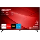 Axen AX55FIL243 Ultra HD 4K 55 inç LED televizyon, kırmızı ekran arayüzü ve siyah ayaklarıyla önden görünüm
