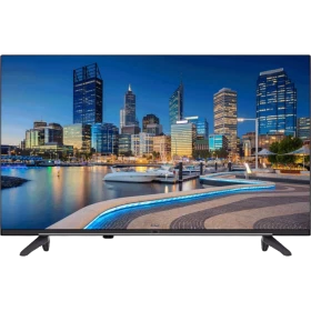Beko B32 A 675 A HD Ready HD TV, şehir manzarası ekranı ve siyah ayaklı tasarımıyla önden görünüm