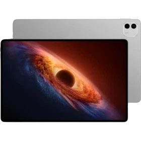 Honor MagicPad4 12 GB 256 GB gri oyuncu tablet, önde ekran ve arkada çift kamera görünümüyle