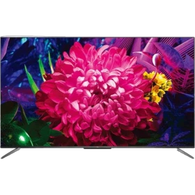 TCL 55C715 Ultra HD 4K LED televizyon, canlı çiçek görüntüsü ve genel renk tasarımıyla vitrin görünümü