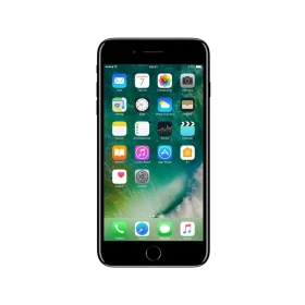 Apple iPhone 7 Plus simsiyah akıllı telefon, önden görünüm ve ana ekran açık vitrin çekimi