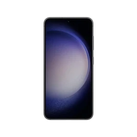 Siyah Samsung Galaxy S23 akıllı telefonun önden görünümü, ince çerçeveli ekran tasarımıyla