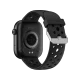Infinix Xwatch H4 siyah akıllı saat, delikli silikon kordonu ve metal tokasıyla önden görünüm