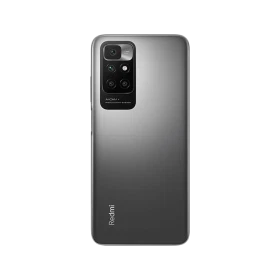 Xiaomi Redmi 10 2022 siyah akıllı telefonun arka yüzü, çoklu kamera modülü ve Redmi logosu