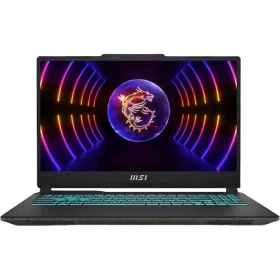 MSI Cyborg 15 A13VF-892XTRA75 siyah oyuncu laptop; RGB klavye ve ejderha görselli ekran açık.