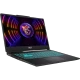 MSI Cyborg 15 A13VF-892XTRA27 siyah oyuncu laptop; RGB arka aydınlatmalı klavye ve neon ekran görünümü.