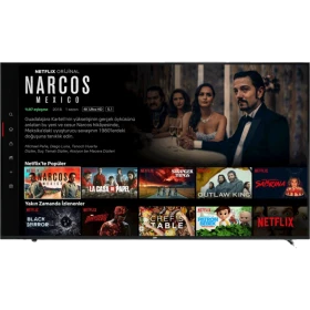 Beko B75L 8870 5B Ultra HD 4K TV, ekranda Netflix içerik menüsü açık şekilde önden görünür.