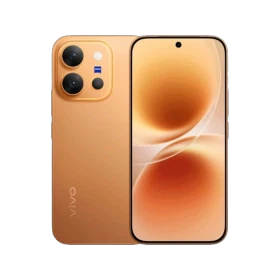 Vivo X300 E altın akıllı telefon; arka çift kamera ve ön ekran tasarımıyla vitrinde.