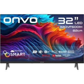 Onvo 32OVF6001H HD Ready 32 inç LED televizyon, renkli ekranı ve ayaklı tasarımıyla önden görünüm