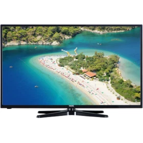 Vestel 40PF7120 Full HD LED televizyon, siyah çerçeveli ekranında ada manzarasıyla önden görünüm