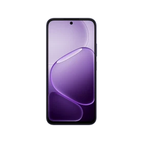 Mor renk Oppo A6T 5G akıllı telefonun önden görünümü, delikli ekran tasarımıyla birlikte