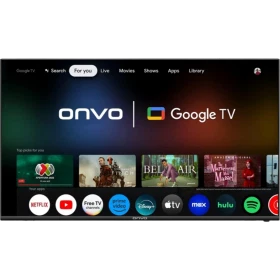 Onvo 55OVF9001UQ Ultra HD 4K LED televizyon, Google TV arayüzü açık siyah ekranlı cihaz