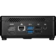 MSI Cubi 5 10M-086XTR masaüstü bilgisayarın siyah arka panelinde HDMI, DisplayPort, USB ve ağ bağlantıları
