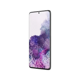 Siyah Samsung Galaxy S20 Plus akıllı telefon, ince çerçeveli büyük ekran ve merkez delikli ön kamera tasarımı