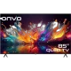 Onvo 85OVF9000UQ Ultra HD 4K LED televizyon, renkli ekranı ve ayaklı tasarımıyla önden görünüm