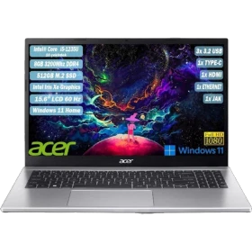 Acer Aspire 3 A315-59-59AY gümüş iş ve ofis laptopu, açık ekranlı ön görünüm ana ürün çekimi