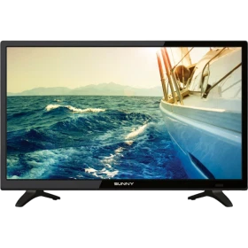 Sunny SN24LEDE09 HD Ready HD TV, siyah çerçeveli televizyon ve ekranda deniz manzarası, tekne görüntüsü
