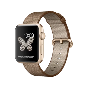 Apple Watch Series 2 42 mm altın rengi kasa ve yanık kahve karamel naylon örgü kordonlu akıllı saat