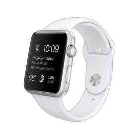 Apple Watch Sport 42 mm gümüş alüminyum kasa ve beyaz spor kordonlu akıllı saat