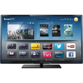Philips 46PFL4418K Full HD LED televizyon ekranında Smart TV arayüzü ve uygulamalar görünüyor, genel renk.
