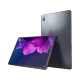 Lenovo Tab P11 Pro koyu gri tablet; önde ekran parlak arayüz, arkada kamera alanı görünüyor.