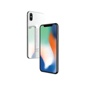 Apple iPhone X beyaz akıllı telefon, önden ekran ve arkadan çift kameralı tasarım görünümü