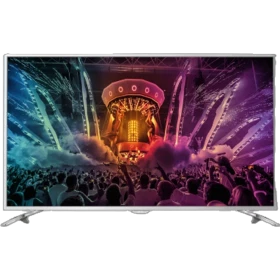 Philips 49PUS6561 Ultra HD 4K LED televizyon; genel siyah tasarım, konser temalı canlı ekran görüntüsü.