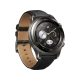 Huawei Watch 2 Classic gri kasalı akıllı saat, yuvarlak kadran ve siyah deri kayışla önden görünüm