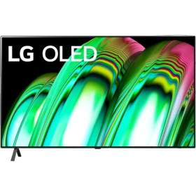 LG OLED55A26LA Ultra HD 4K OLED televizyon ekranı, canlı renkli soyut desenler ile ön görünüm
