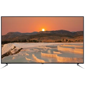 Vestel 65FA7500 Full HD LED televizyon, siyah çerçeveli geniş ekranıyla manzara yayını gösteriyor