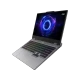 Gri Lenovo LOQ 15IRX10 83JE00EQTR-09 oyuncu laptop, açık ekran ve RGB aydınlatmalı klavye ile önden görünüm