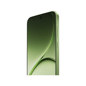 Yeşil OnePlus 15t akıllı telefon, ince çerçeveli ekranı ve düz kenarlı modern tasarımıyla önden görünüm