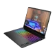 HP OMEN MAX 16-ah0022nt B88F2EA siyah oyuncu laptop, RGB klavye ışıklarıyla açık ekranda oyun sahnesi gösteriyor.