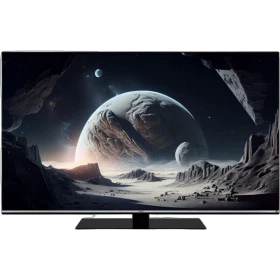 Vestel 55O9930 Ultra HD 4K OLED televizyon, uzay manzarası gösteren geniş ekranıyla önden görünür.