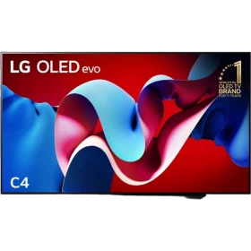 LG OLED83C46LA Ultra HD 4K OLED televizyon; kırmızı-mavi renkli canlı ekran tasarımı, vitrinde sunum.
