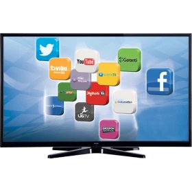 Vestel 40PF7014 Full HD LED televizyon, siyah çerçeveli ekranında uygulama simgeleriyle önden görünüm