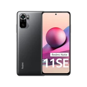 Xiaomi Redmi Note 11 SE siyah akıllı telefon, ön ekran ve arka kamera modülü görünümü, vitrin çekimi