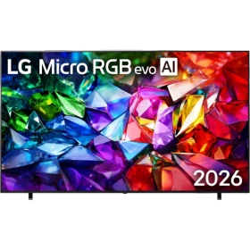 LG 100MRGB96B6 Ultra HD 4K TV, ince siyah çerçeveli ekranında renkli kristal desenleriyle önden görünüm