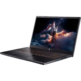 Acer Nitro V 15 ANV15-52A50 siyah oyuncu laptop, açık ekranda uzay temalı görüntüyle önden açılı görünüm