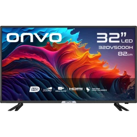Onvo 32OV5000H HD Ready LED televizyon, siyah çerçeveli ve ayaklı tasarımıyla önden görünüm