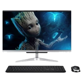 Acer Aspire C22-963 masaüstü bilgisayar, ekranı, siyah klavyesi ve faresiyle önden görünüm