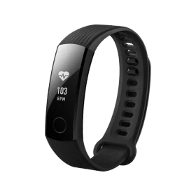 Huawei Honor Band 3 siyah akıllı bileklik, kalp atış hızını gösteren ekran ve ayarlanabilir kayış ile sunuluyor